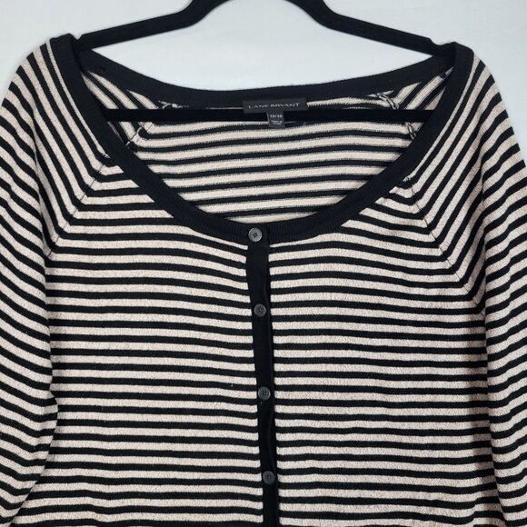 Lane Bryant Cardigan Sweater Women's Plus SZ 18/20 Black Gold Striped Metallic - Picture 3 of 8